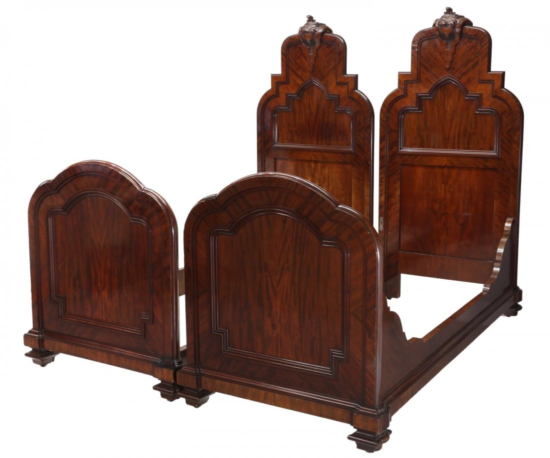 (2) ITALIAN CARVED MAHOGANY SINGLE BEDS, 19TH C. (1 of 2)