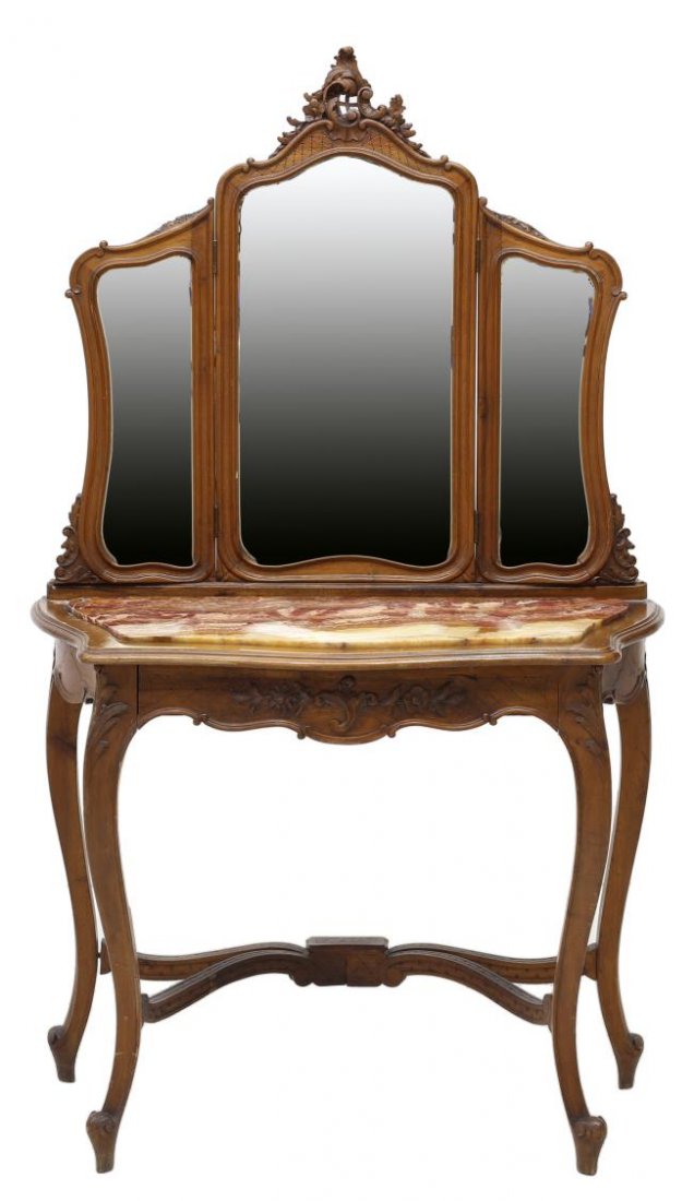 LOUIS XV STYLE CARVED WALNUT MIRROR VANITY 19TH C (1 of 3)