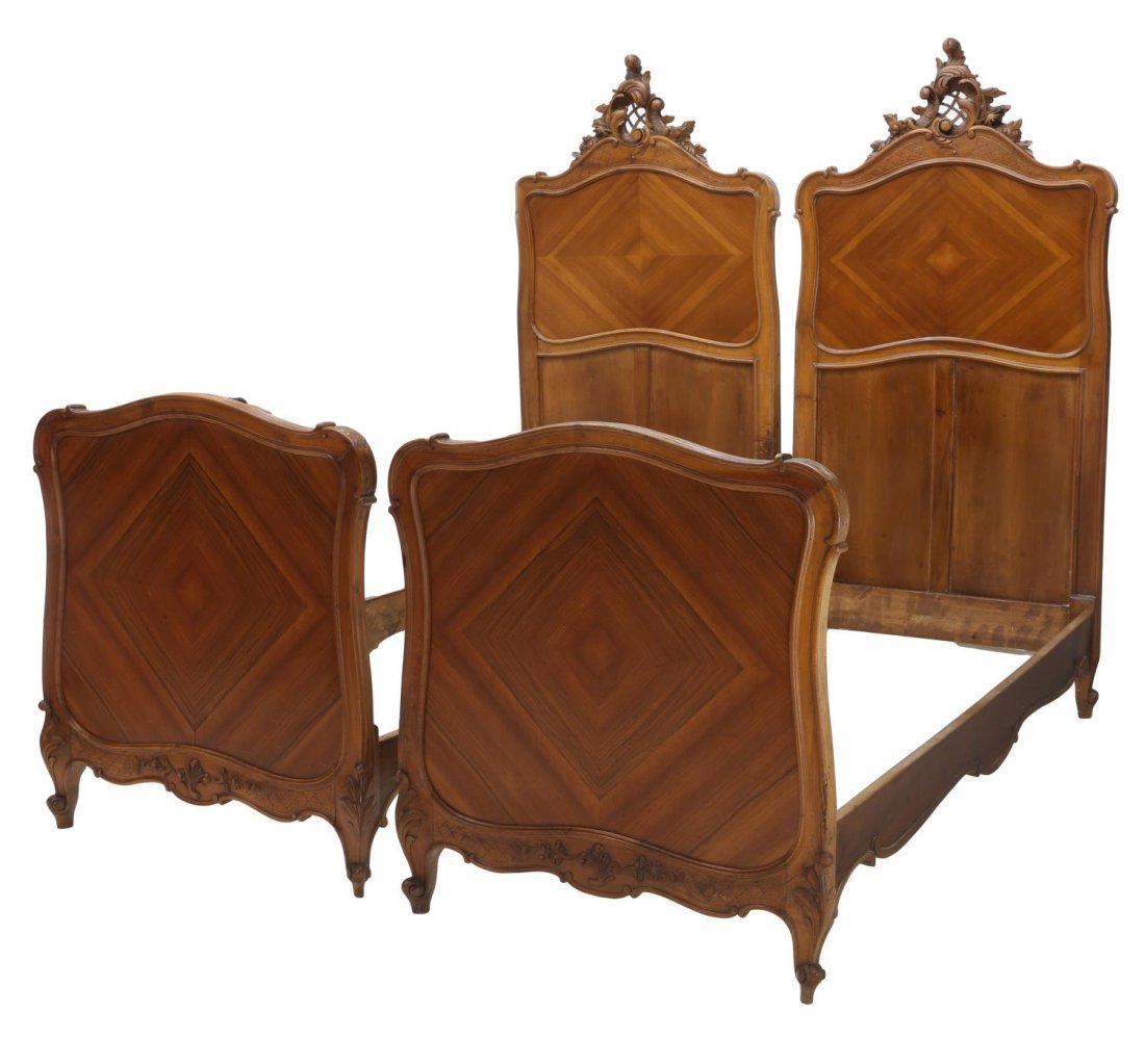(2) FRENCH LOUIS XV STYLE CARVED SINGLE BEDS 19THC (1 of 3)