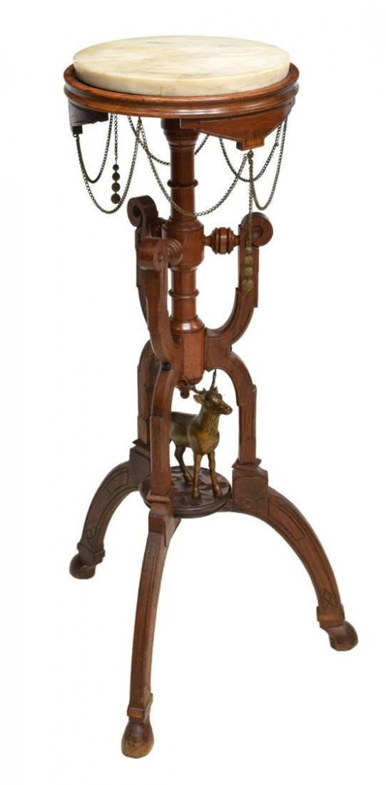 AMERICAN VICTORIAN MARBLE TOP STAND, BRASS DEER (1 of 2)