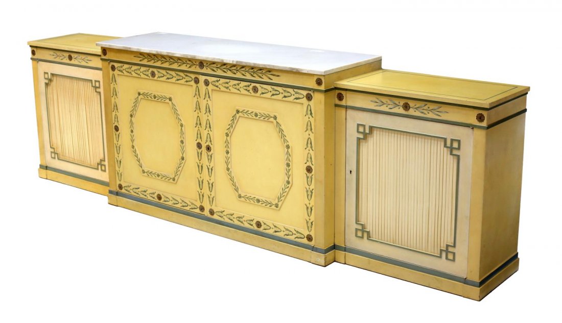 (3) POLYCHROME MARBLE TOP THREE-PART SIDEBOARD (1 of 3)