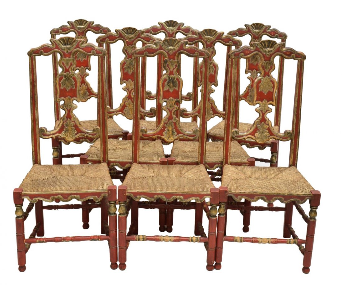 (8) ANTIQUE SPANISH POLYCHROME HIGH BACK CHAIRS (1 of 3)