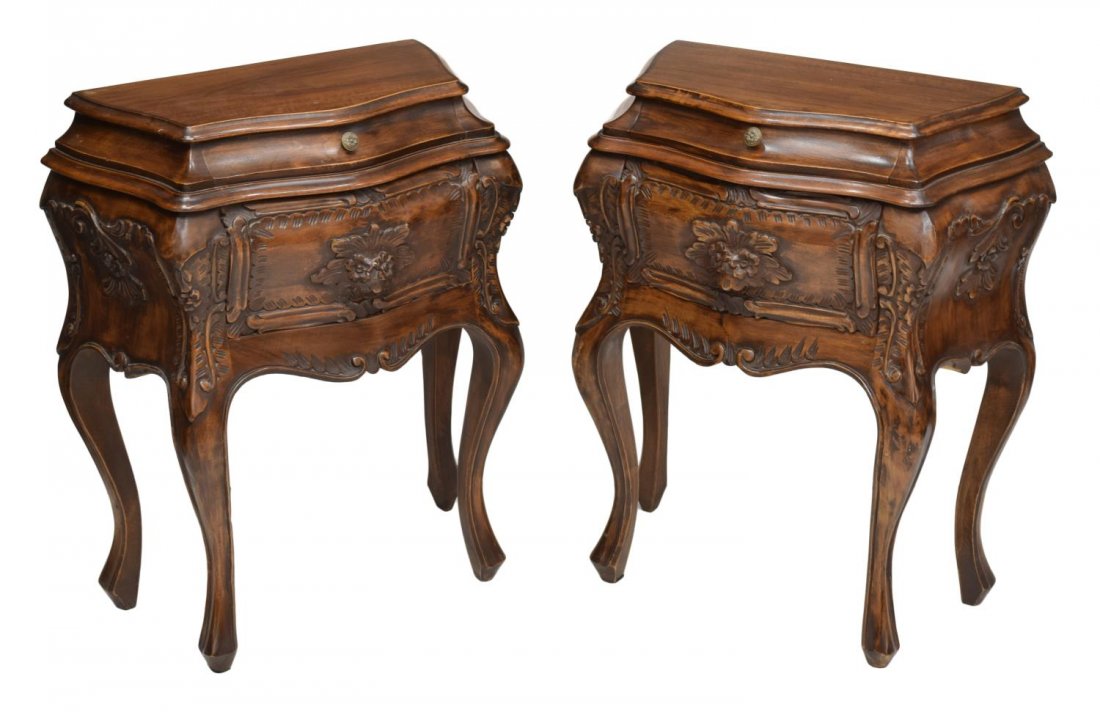 (2) ITALIAN CARVED BOMBE BEDSIDE CABINETS, 20TH C (1 of 3)
