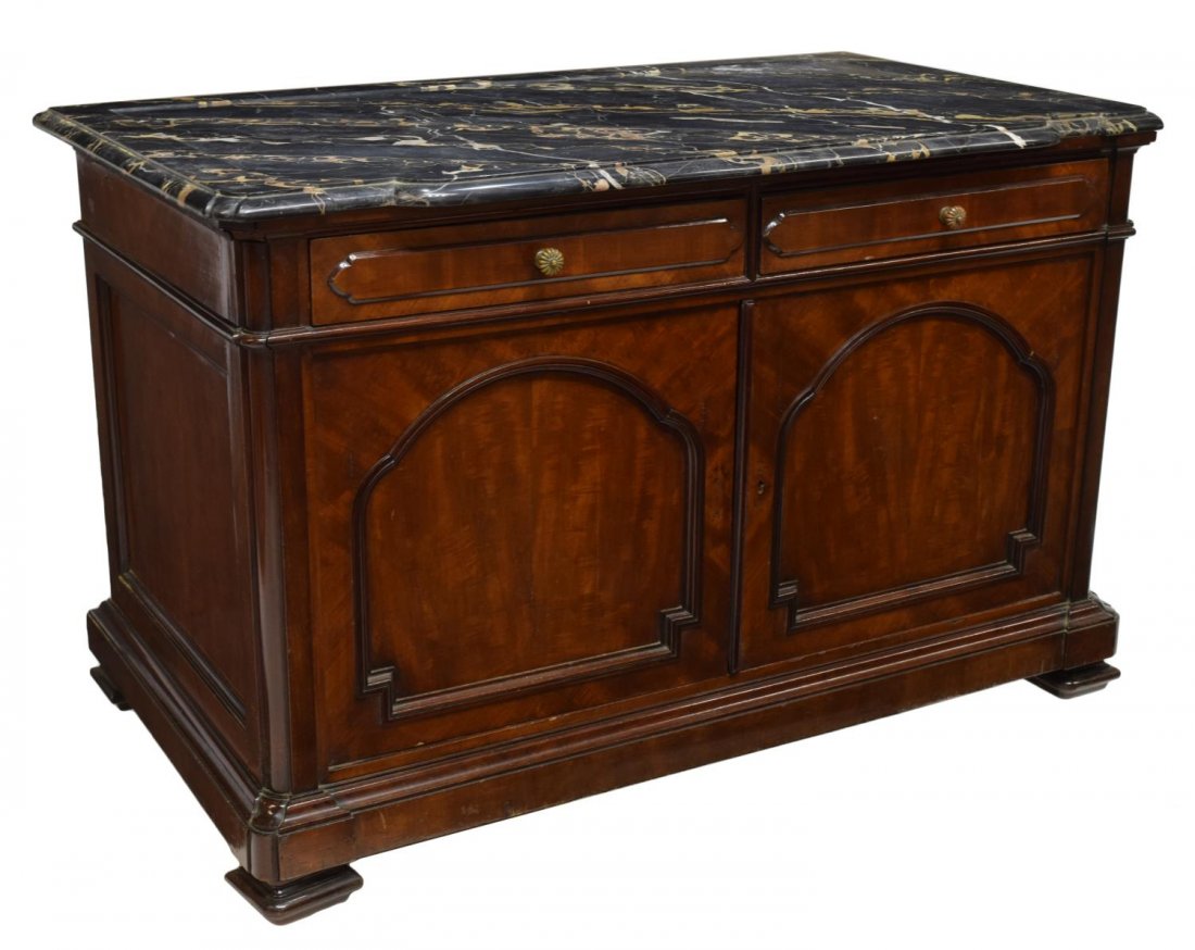 ITALIAN MARBLE TOP CARVED MAHOGANY COMMODE 19TH C (1 of 3)