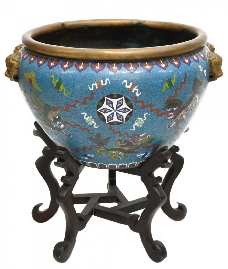CHINESE CLOISONNE FISH BOWL AND STAND (1 of 8)