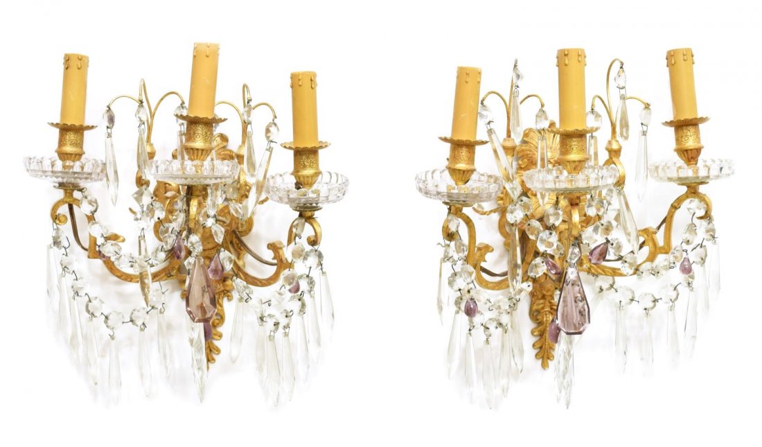 (2) FRENCH FIGURAL MASQUE THREE-LIGHT WALL SCONCES (1 of 2)