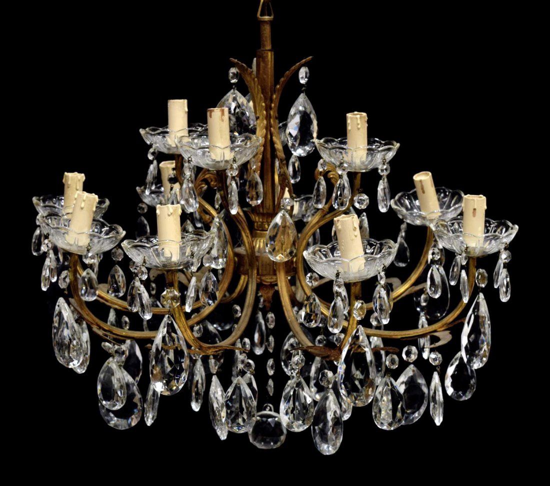 ITALIAN GILT METAL AND CRYSTAL 12-LIGHT CHANDELIER (1 of 2)