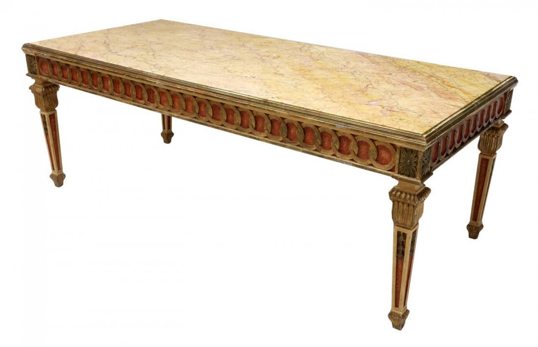 LOUIS XVI STYLE MARBLE TOP & PAINTED DINING TABLE (1 of 3)