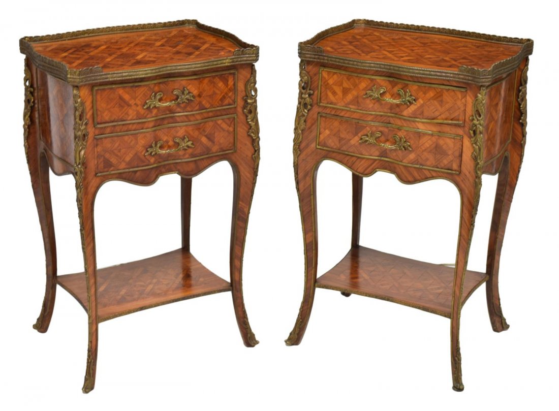 (2) LOUIS XV STYLE ROSEWOOD PARQUETRY NIGHT STANDS (1 of 3)