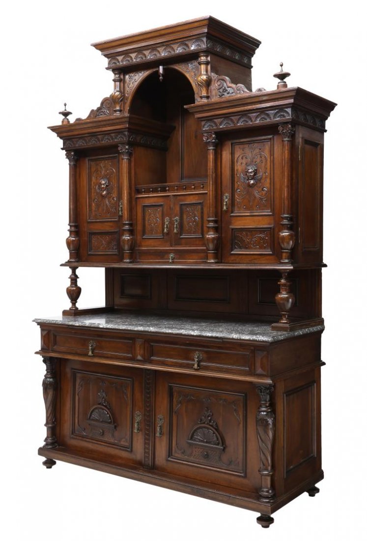 ITALIAN HEAVILY CARVED MAHOGANY SIDEBOARD C. 1900 (1 of 6)