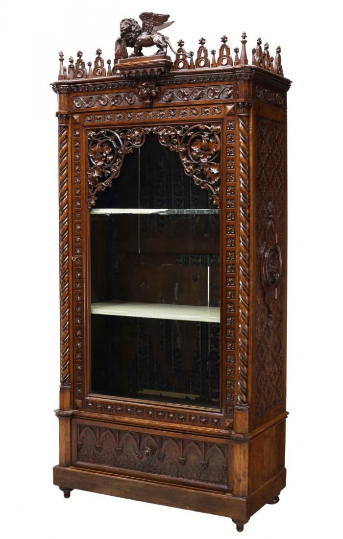 VENETIAN HEAVILY CARVED GOTHIC DISPLAY CABINET (1 of 5)