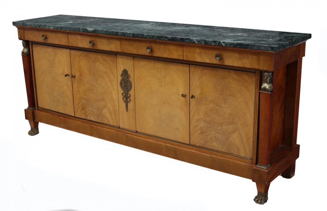 FRENCH EMPIRE STYLE MARBLE TOP SIDEBOARD, 20TH C (1 of 3)