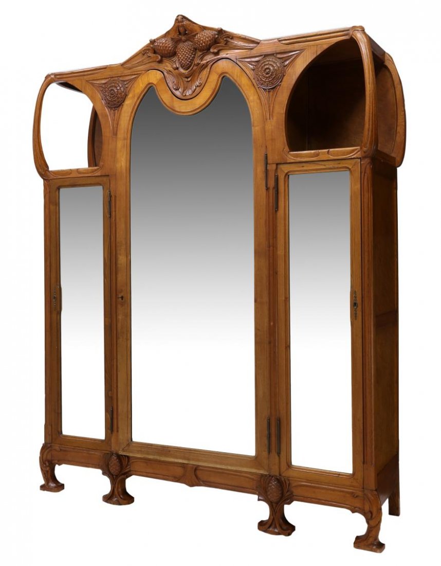 FRENCH NANCY SCHOOL ART NOUVEAU OAK ARMOIRE, 1900 (1 of 3)
