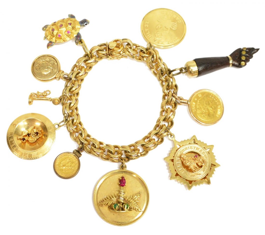 LADIES ESTATE 14KT YELLOW GOLD CHARM BRACELET (1 of 7)