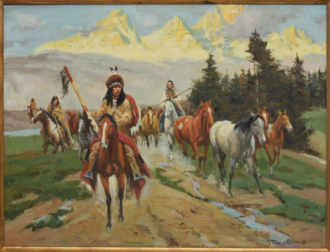 LARGE WESTERN INDIAN PAINTING, CAPTURED HORSES (1 of 4)