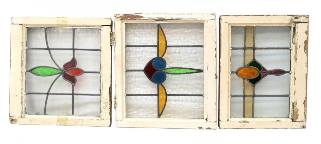 (3) ENGLISH FRAMED STAINED GLASS WINDOWS (1 of 1)