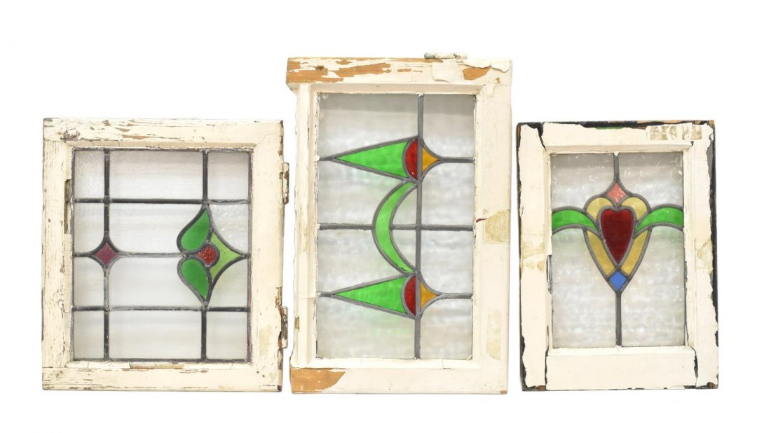 (3) ENGLISH FRAMED STAINED GLASS WINDOWS (1 of 1)
