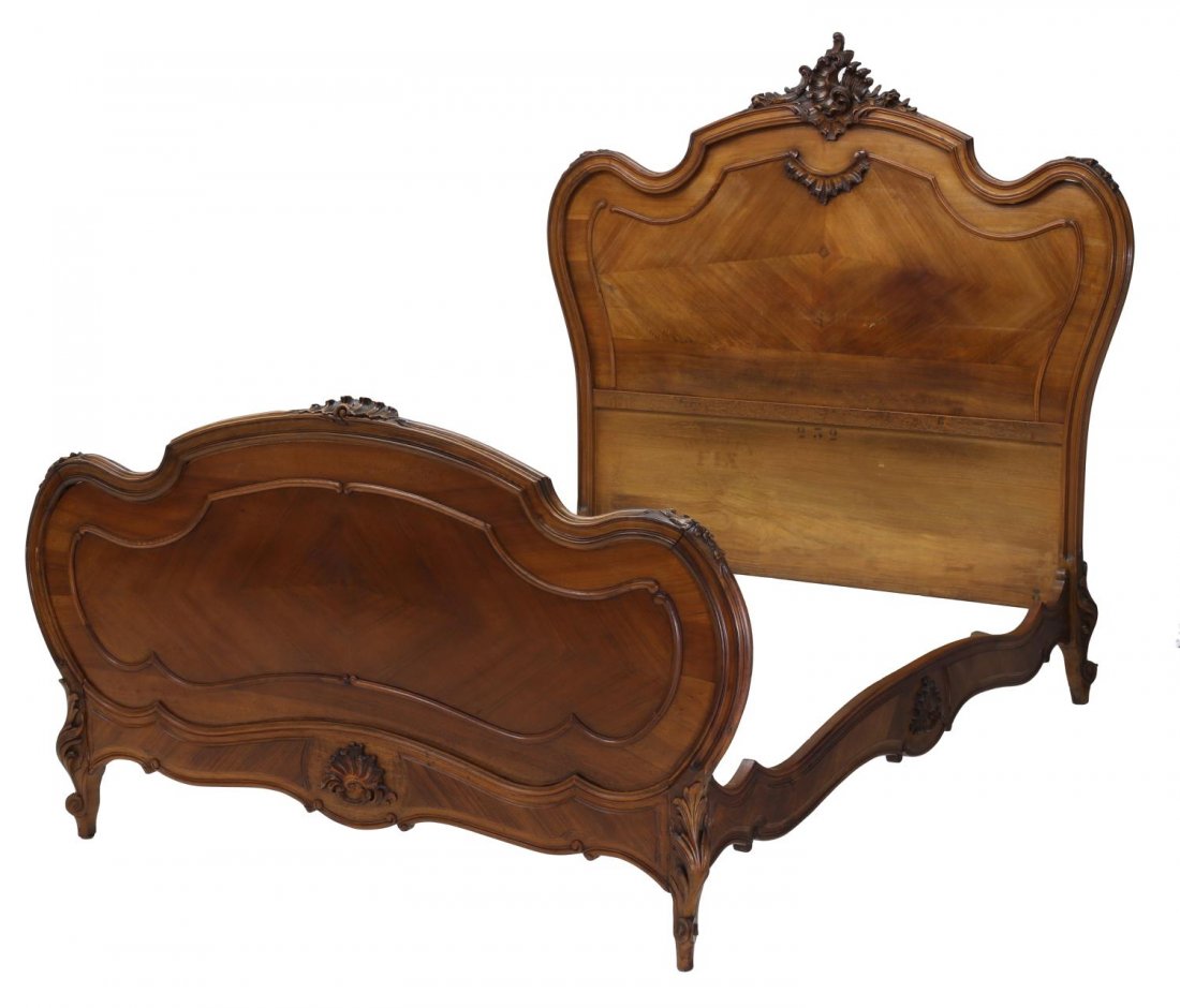 FRENCH LOUIS XV STYLE CARVED WALNUT BED, 19TH C (1 of 3)