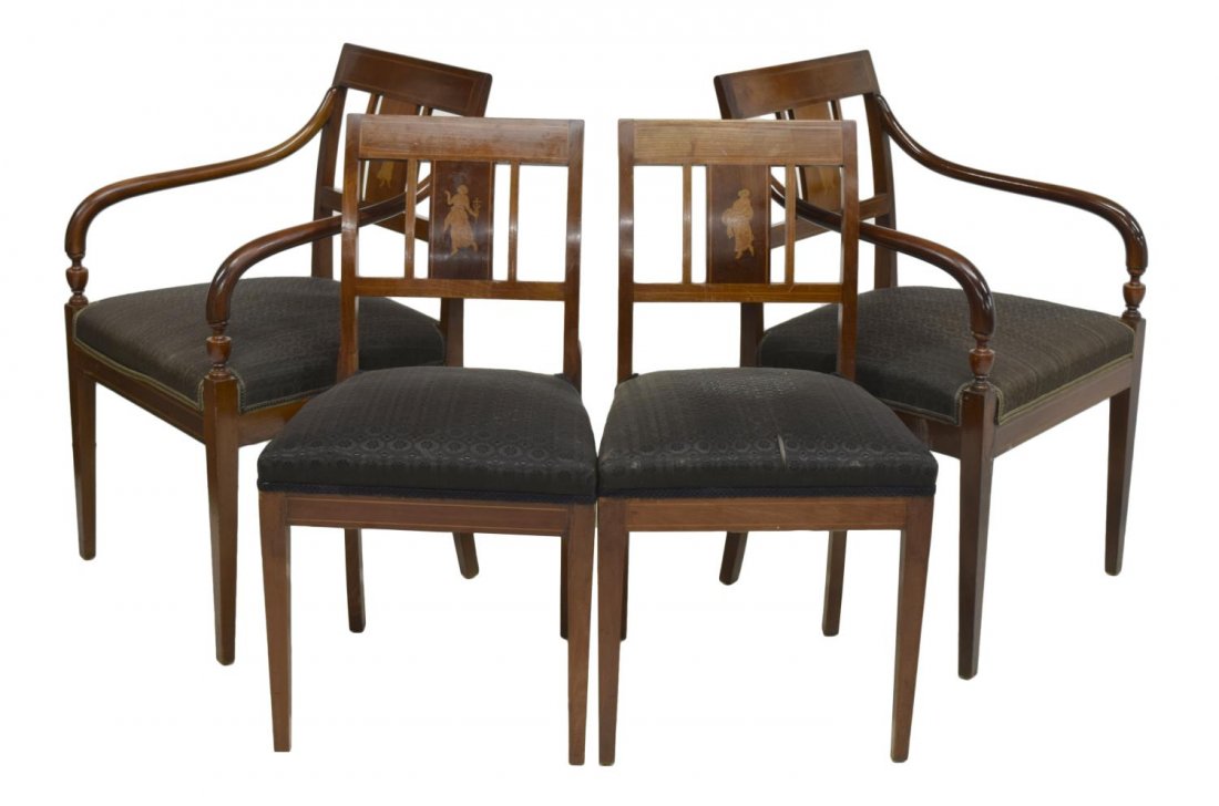 (4) DANISH EMPIRE STYLE MARQUETRY MAHOGANY CHAIRS (1 of 3)