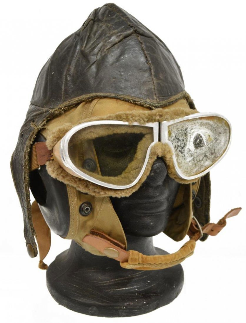 (4)MILITARY FLIGHT ITEMS WWII CLOTH HELMET GOGGLES (1 of 10)