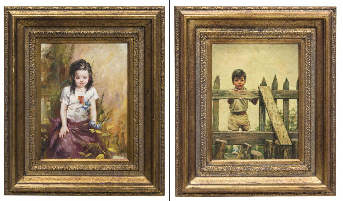 (2) FRAMED OIL PAINTINGS OF CHILDREN, B. FRANK (1 of 8)