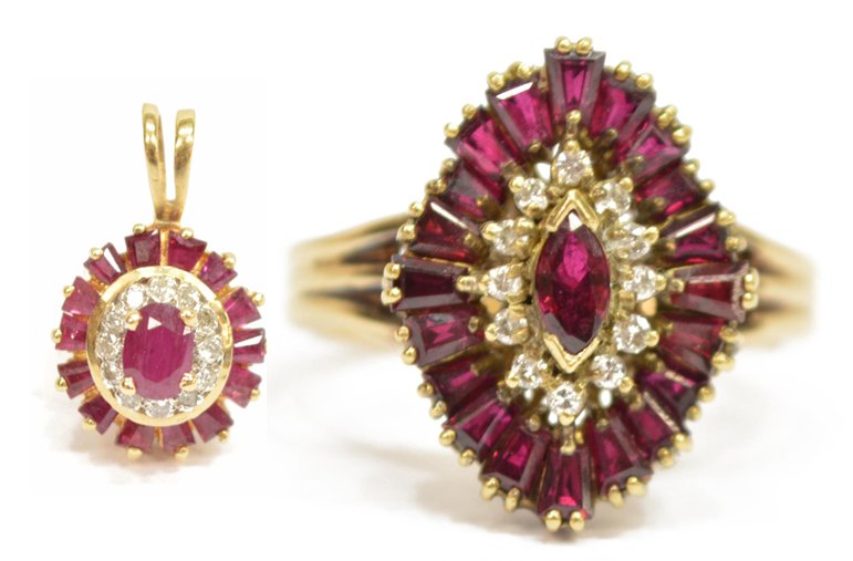 (2) LADIES 14KT GOLD DIAMOND & RUBY JEWELRY (1 of 7)