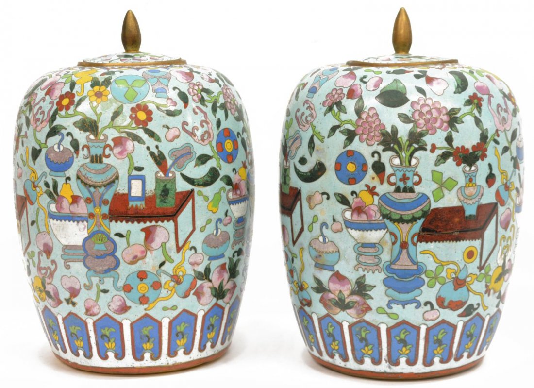 (2) LARGE VINTAGE CHINESE CLOISONNE ENAMEL URNS (1 of 3)