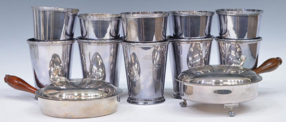 (12) SILVER PLATED MINT JULEP TUMBLERS & DISHES (1 of 7)