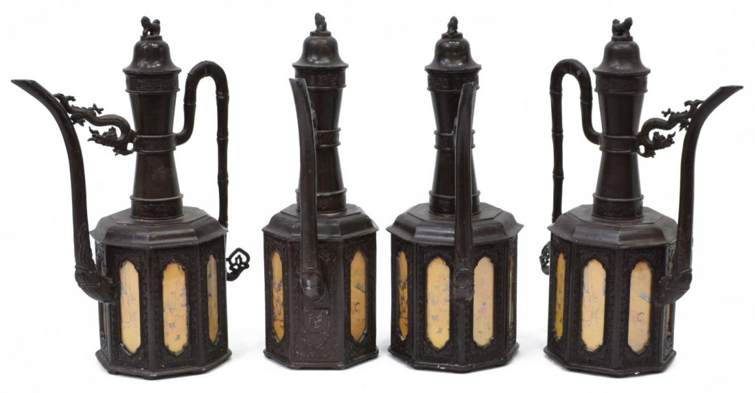 (4) ASIAN DECORATIVE BRONZE LIDDED PITCHERS 20thC (1 of 5)