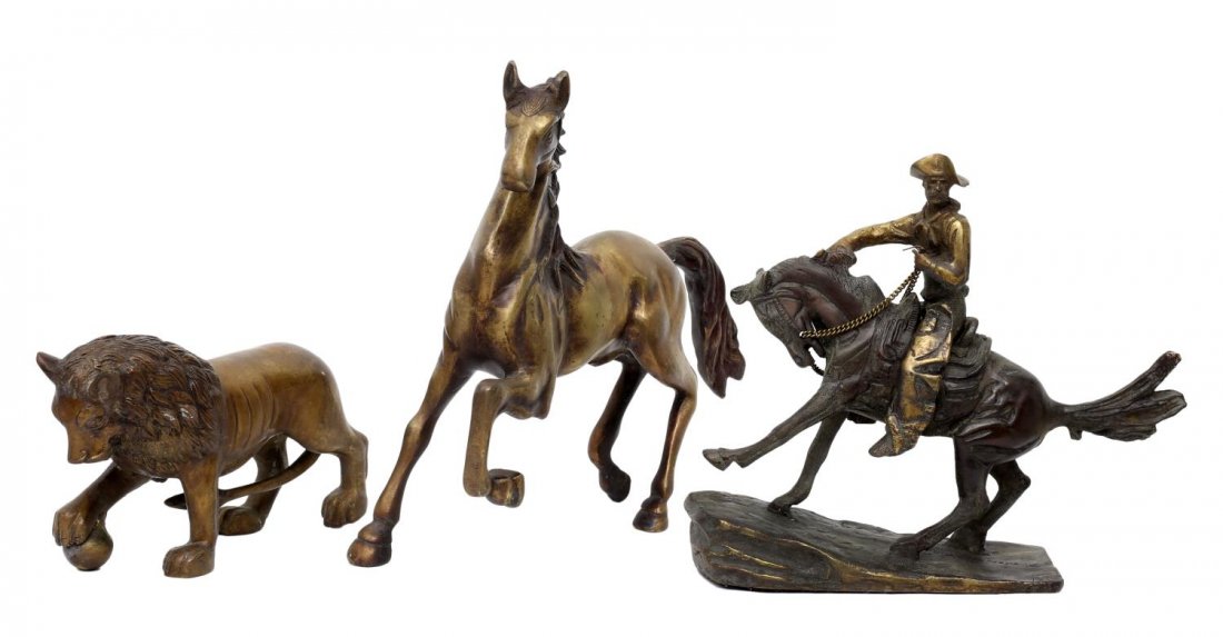(3) BRONZE FIGURES, REMINGTON, LION, HORSE (1 of 4)