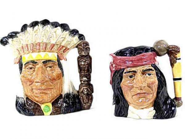 TWO LARGE ROYAL DOULTON CHARCTER TOBY MUGS INDIANS (1 of 3)