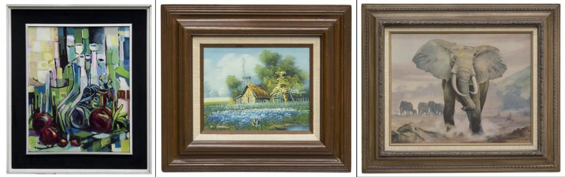 (3) FRAMED PAINTINGS & PRINT, ABSTRACT & ELEPHANT (1 of 10)
