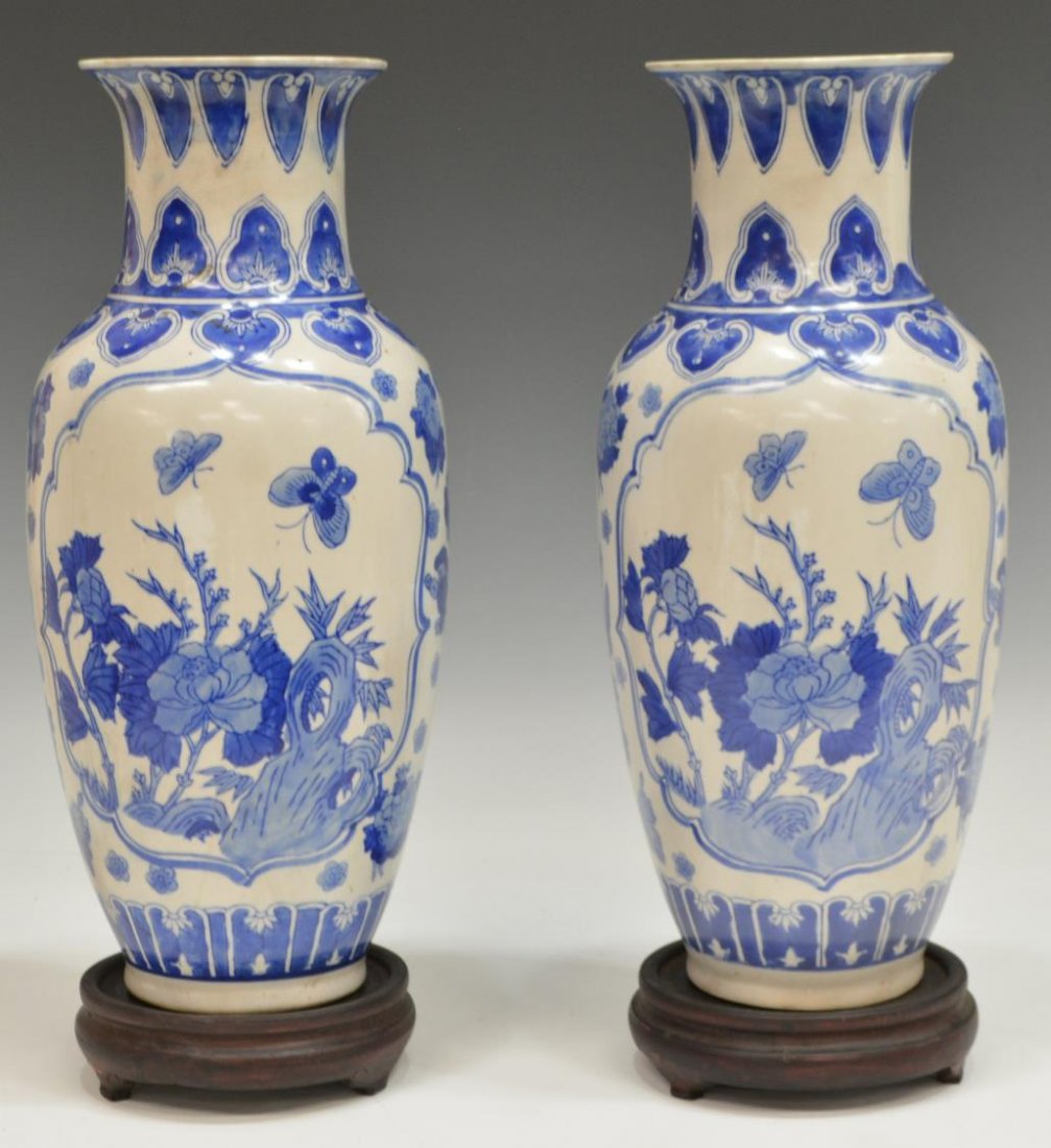 (2) CHINESE BLUE & WHITE PORCELAIN FLORAL VASES (1 of 3)