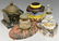 (5)ANTIQUE MARBLE INKWELLS & SOAP BUBBLE ART GLASS