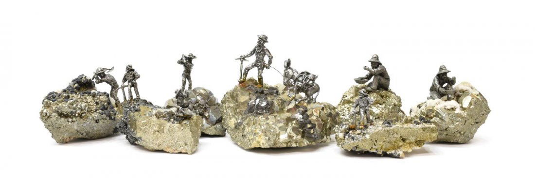 (7) J RITTER CO PEWTER MINIATURE FIGURES ON PYRITE (1 of 7)
