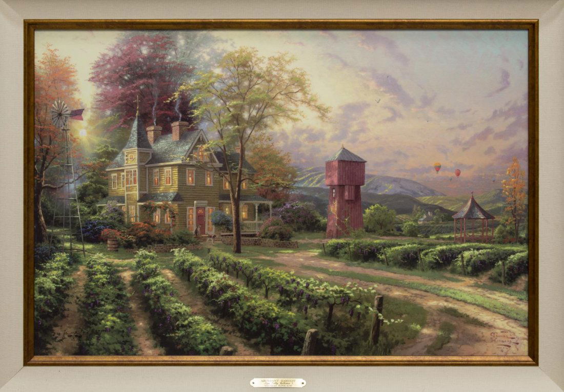 THOMAS KINKADE (1958-2012), "ABUNDANT HARVEST": Framed limited edition giclee, "Abundant Harvest" of the Napa Valley Collection I, titled plaque lower center, signed lower left Thomas Kinkade (California, 1958 - 2012), numbered 689 of 2450, accompa
