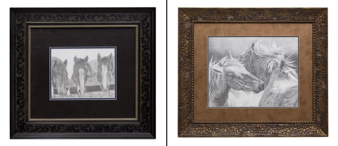 (2) GLEN POWELL, LIMITED EDITION FRAMED LITHOGRAPH: (lot of 2) Framed lithograph prints, each signed Glen Powell (Texas, b. 20th c.), comprising; (1) "Three Amigos", signed and dated lower right 1999; (1) "Soul Mates", signed lower left, Certificate of
