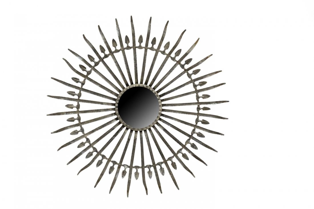 LARGE SPAIN METAL CONVEX SUNBURST WALL MIRROR (1 of 2)