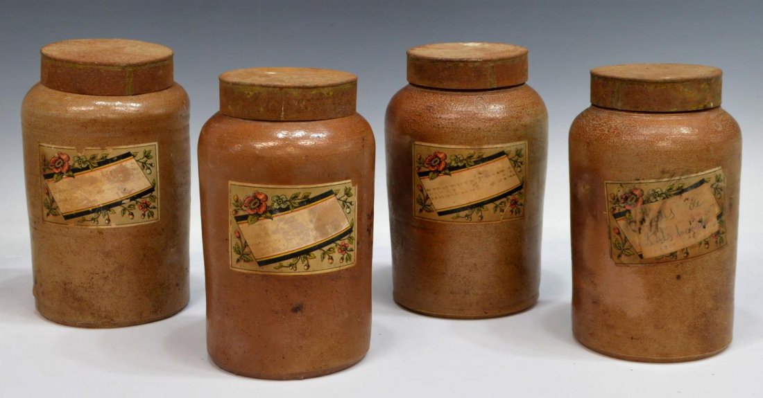 (4) ANTIQUE SPAIN STONEWARE APOTHECARY JARS (1 of 2)