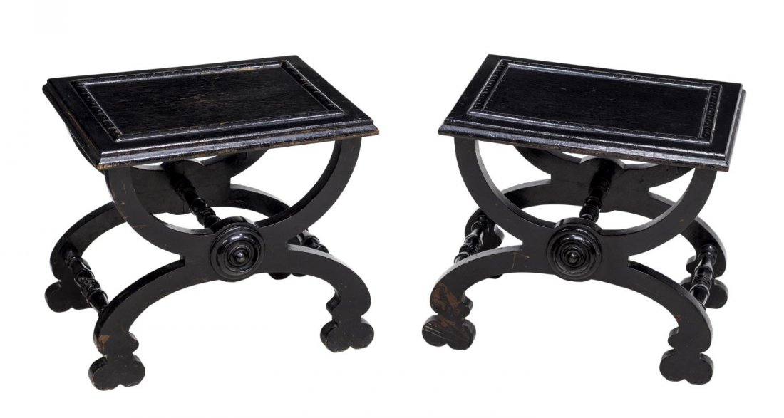 (2) SPANISH BAROQUE STYLE BLACK CURULE STOOLS (1 of 2)