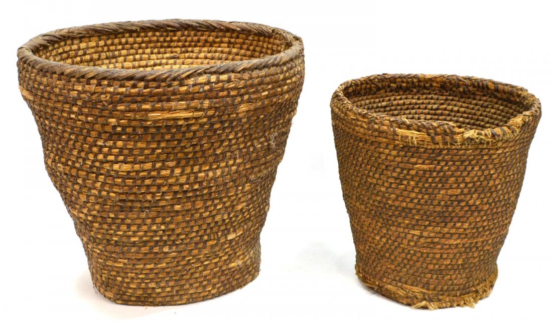 (2) ANTIQUE SPAIN HAND WOVEN GRAIN BASKETS 19THC (1 of 1)