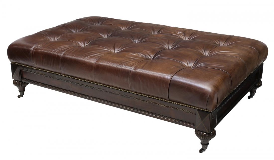 LARGE BUTTONED LEATHER CENTER OTTOMAN (1 of 2)