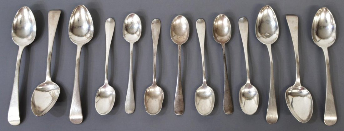 (13) BALTIMORE SILVER SPOONS, WARNER & STEIFF: (lot of 6) Collection of American silver spoons: (6) .896 silver service spoons, Andrew Ellicott Warner (1876-1870), Baltimore, each spoon monogrammed, hallmarked A.E Warner and 10.15 (89.6% silver) i
