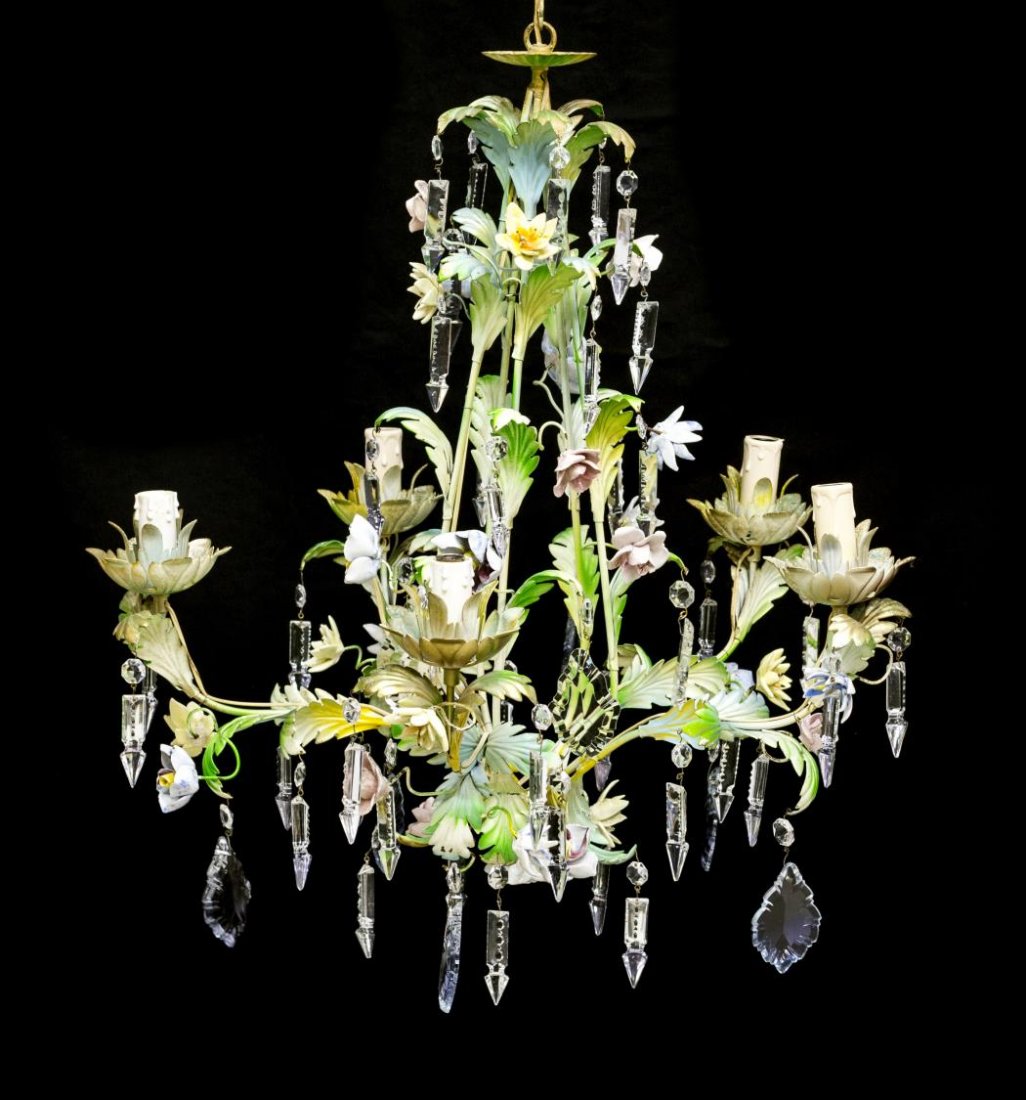 ITALIAN POLYCHROME FLORAL & FOLIATE CHANDELIER (1 of 2)