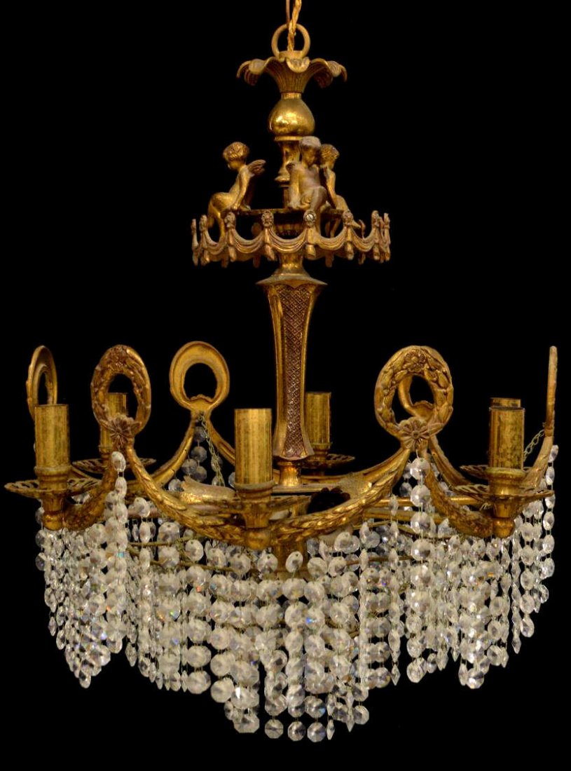 ITALIAN FIGURAL WINGED PUTTI GILT BRASS CHANDELIER (1 of 3)