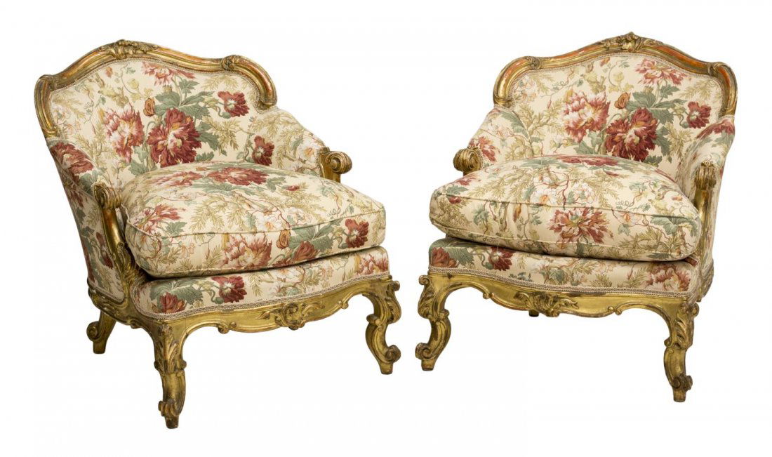 (2) LOUIS XV STYLE PARCEL GILT BOUDOIR CHAIRS (1 of 2)