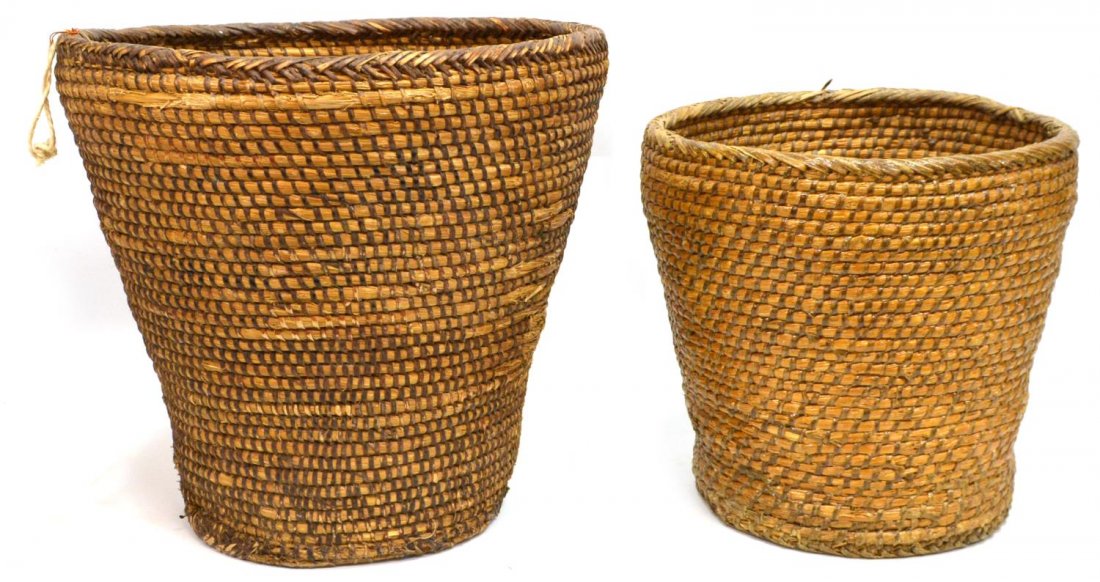 (2) ANTIQUE SPANISH HAND WOVEN GRAIN BASKETS 19TH (1 of 1)