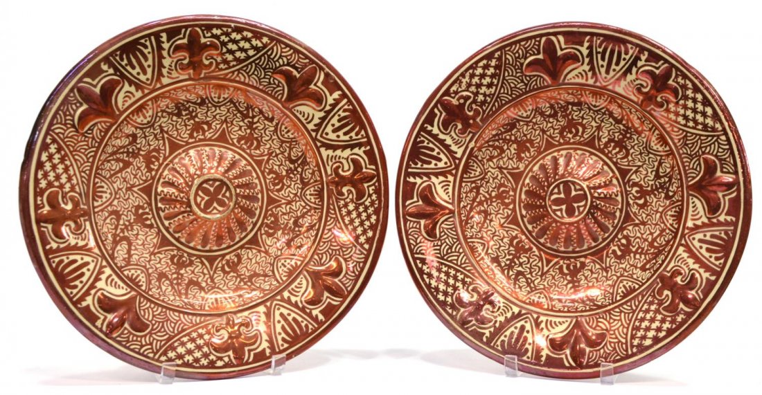 (2)HISPANO-MORESQUE REVIVAL COPPER LUSTRE CHARGERS (1 of 3)