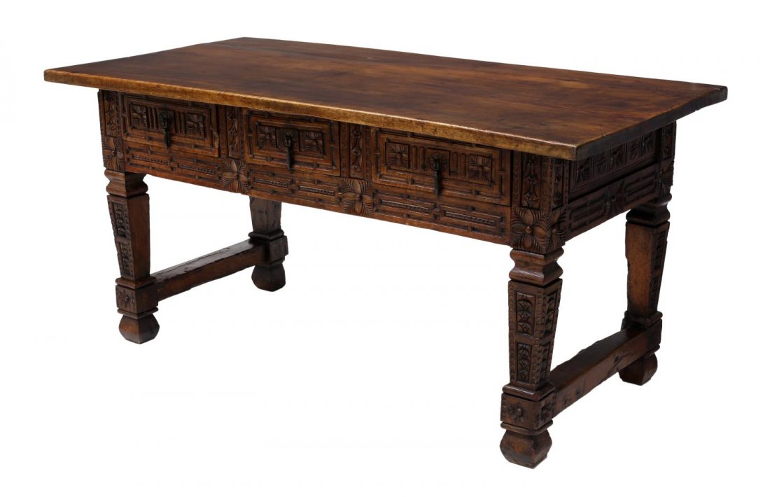 IMPRESSIVE SPANISH BAROQUE CARVED TABLE, 18TH C (1 of 3)