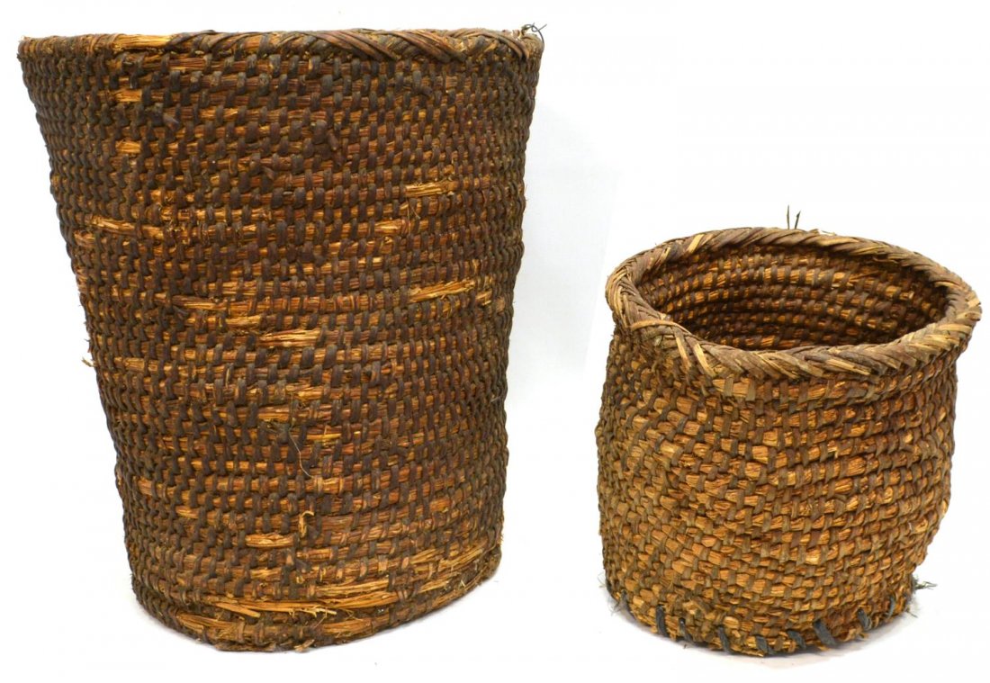 (2) ANTIQUE SPAIN HAND WOVEN GRAIN BASKETS 19THC (1 of 1)